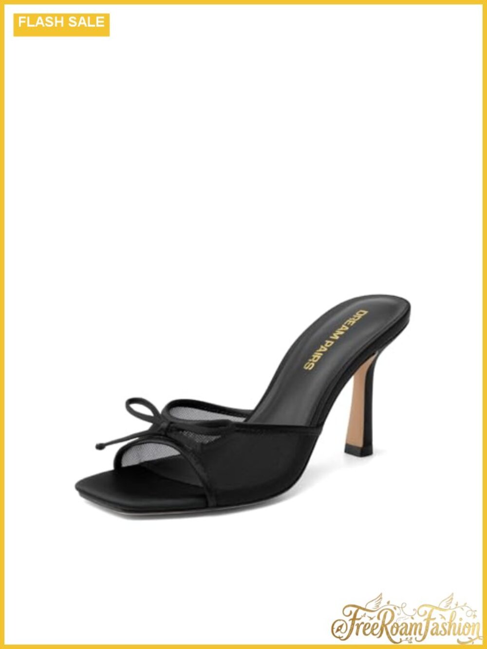 Women's Mesh Bow Stiletto Heeled Sandals Square Toe Slip On Dressy